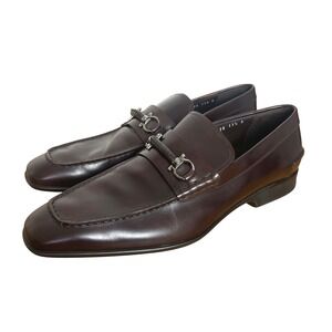 Salvatore Ferragamo Mens Gancini Bit Loafers Dark Burgundy Brown Leather 11.5 D